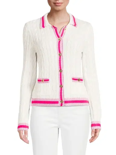 Lilly Pulitzer Women's Brockton Cotton Cable-Knit Polo Cardigan | Thumbnail 3 Lilly Pulitzer Women's Brockton Cotton Cable-Knit Polo Cardigan | Thumbnail 3