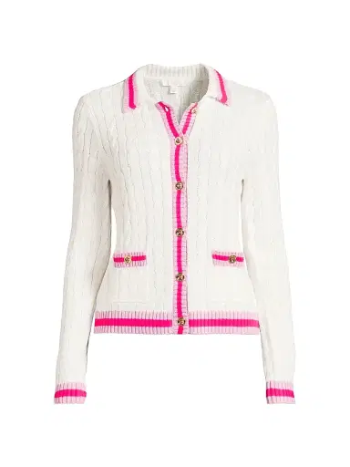 Lilly Pulitzer Women's Brockton Cotton Cable-Knit Polo Cardigan | Thumbnail 1 Lilly Pulitzer Women's Brockton Cotton Cable-Knit Polo Cardigan | Thumbnail 1