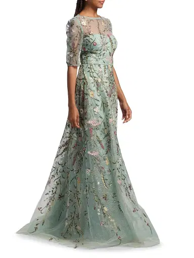 Teri Jon by Rickie Freeman Women's Floral Embroidered Tulle Gown - Sage Multi | Thumbnail 2 Teri Jon by Rickie Freeman Women's Floral Embroidered Tulle Gown - Sage Multi | Thumbnail 2