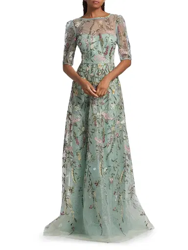 Teri Jon by Rickie Freeman Women's Floral Embroidered Tulle Gown - Sage Multi | Thumbnail 3 Teri Jon by Rickie Freeman Women's Floral Embroidered Tulle Gown - Sage Multi | Thumbnail 3