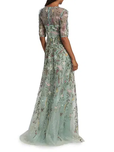 Teri Jon by Rickie Freeman Women's Floral Embroidered Tulle Gown - Sage Multi | Thumbnail 5 Teri Jon by Rickie Freeman Women's Floral Embroidered Tulle Gown - Sage Multi | Thumbnail 5