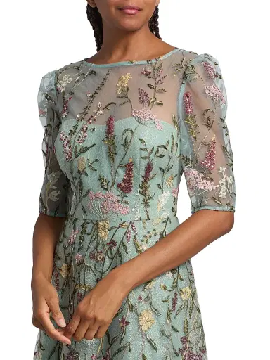 Teri Jon by Rickie Freeman Women's Floral Embroidered Tulle Gown - Sage Multi | Thumbnail 6 Teri Jon by Rickie Freeman Women's Floral Embroidered Tulle Gown - Sage Multi | Thumbnail 6