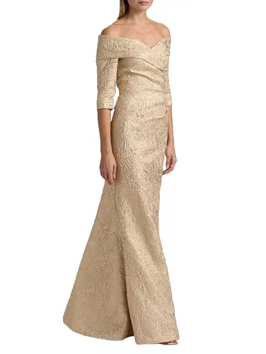 Teri Jon by Rickie Freeman Women's Metallic Brocade Mermaid Gown - Champagne - Size 2 | Thumbnail 2 Teri Jon by Rickie Freeman Women's Metallic Brocade Mermaid Gown - Champagne - Size 2 | Thumbnail 2
