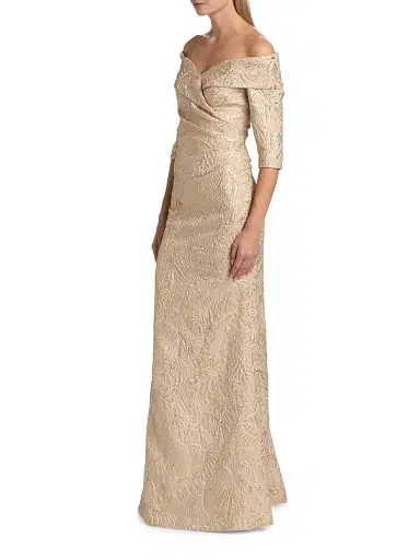 Teri Jon by Rickie Freeman Women's Metallic Brocade Mermaid Gown - Champagne - Size 2 | Thumbnail 4 Teri Jon by Rickie Freeman Women's Metallic Brocade Mermaid Gown - Champagne - Size 2 | Thumbnail 4