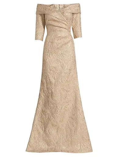 Teri Jon by Rickie Freeman Women's Metallic Brocade Mermaid Gown - Champagne - Size 2 | Thumbnail 1 Teri Jon by Rickie Freeman Women's Metallic Brocade Mermaid Gown - Champagne - Size 2 | Thumbnail 1