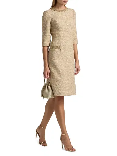 Teri Jon by Rickie Freeman Women's Embellished Metallic Bouclé Knee-Length Dress | Thumbnail 2 Teri Jon by Rickie Freeman Women's Embellished Metallic Bouclé Knee-Length Dress | Thumbnail 2
