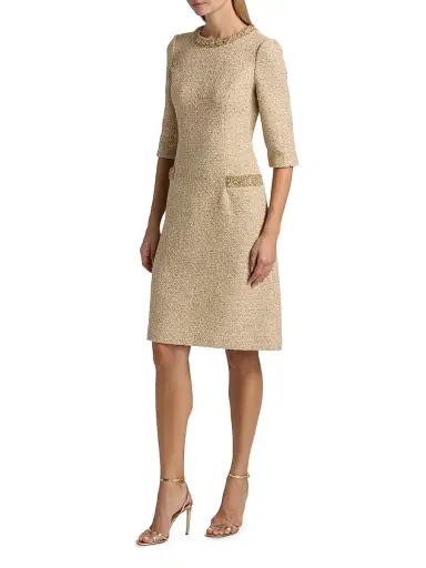 Teri Jon by Rickie Freeman Women's Embellished Metallic Bouclé Knee-Length Dress | Thumbnail 4 Teri Jon by Rickie Freeman Women's Embellished Metallic Bouclé Knee-Length Dress | Thumbnail 4