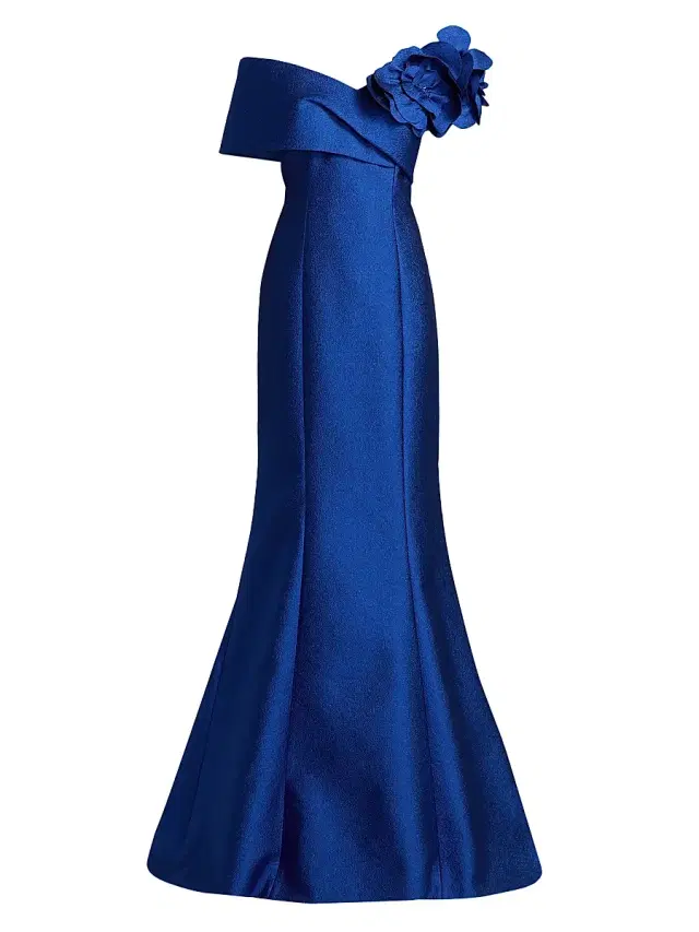 Women's Flower Off-Shoulder Jacquard Gown - Royal Blue Women's Flower Off-Shoulder Jacquard Gown - Royal Blue