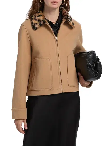 If Only Studio Women's Leopard-Print Collar Faux-Wool Jacket | Thumbnail 3 If Only Studio Women's Leopard-Print Collar Faux-Wool Jacket | Thumbnail 3