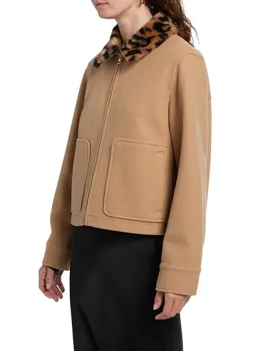 If Only Studio Women's Leopard-Print Collar Faux-Wool Jacket | Thumbnail 4 If Only Studio Women's Leopard-Print Collar Faux-Wool Jacket | Thumbnail 4