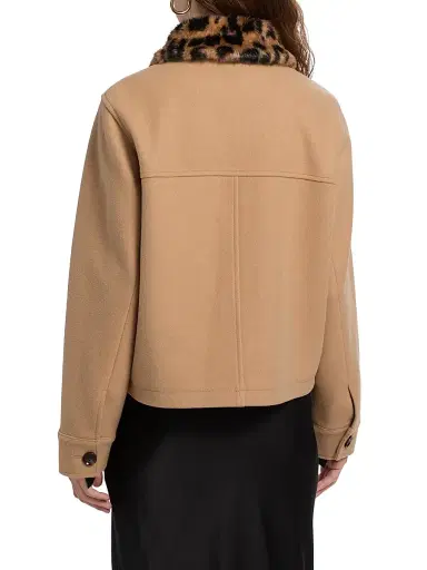 If Only Studio Women's Leopard-Print Collar Faux-Wool Jacket | Thumbnail 5 If Only Studio Women's Leopard-Print Collar Faux-Wool Jacket | Thumbnail 5