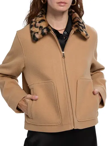 If Only Studio Women's Leopard-Print Collar Faux-Wool Jacket | Thumbnail 6 If Only Studio Women's Leopard-Print Collar Faux-Wool Jacket | Thumbnail 6