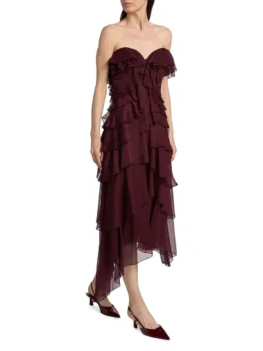 AMUR Women's Emaline Chiffon Cascade Off-The-Shoulder Midi-Dress - Pinot Nior | Thumbnail 2 AMUR Women's Emaline Chiffon Cascade Off-The-Shoulder Midi-Dress - Pinot Nior | Thumbnail 2