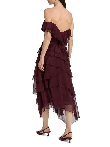 AMUR Women's Emaline Chiffon Cascade Off-The-Shoulder Midi-Dress - Pinot Nior | Thumbnail 5 AMUR Women's Emaline Chiffon Cascade Off-The-Shoulder Midi-Dress - Pinot Nior | Thumbnail 5