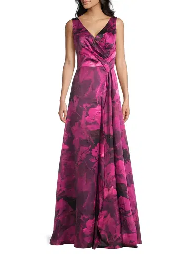Kay Unger Women's Cecilia Floral Satin Gown - Vivid Berry Multi | Thumbnail 2 Kay Unger Women's Cecilia Floral Satin Gown - Vivid Berry Multi | Thumbnail 2
