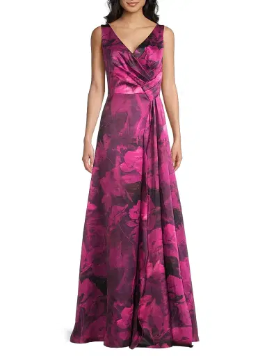 Kay Unger Women's Cecilia Floral Satin Gown - Vivid Berry Multi | Thumbnail 3 Kay Unger Women's Cecilia Floral Satin Gown - Vivid Berry Multi | Thumbnail 3
