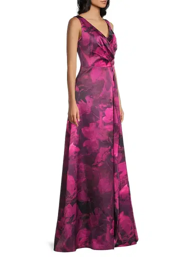 Kay Unger Women's Cecilia Floral Satin Gown - Vivid Berry Multi | Thumbnail 4 Kay Unger Women's Cecilia Floral Satin Gown - Vivid Berry Multi | Thumbnail 4