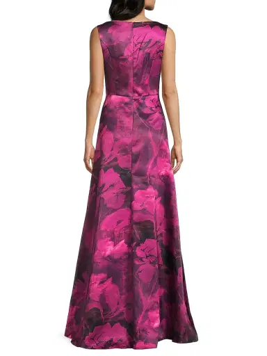 Kay Unger Women's Cecilia Floral Satin Gown - Vivid Berry Multi | Thumbnail 5 Kay Unger Women's Cecilia Floral Satin Gown - Vivid Berry Multi | Thumbnail 5