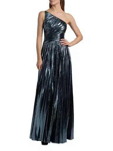 Halston Women's Terese Metallic Jersey One-Shoulder Gown - Slate - Size 14 | Thumbnail 3 Halston Women's Terese Metallic Jersey One-Shoulder Gown - Slate - Size 14 | Thumbnail 3