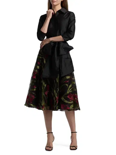 Theia Women's Azura Embroidered A-Line Shirtdress - Black | Thumbnail 2 Theia Women's Azura Embroidered A-Line Shirtdress - Black | Thumbnail 2