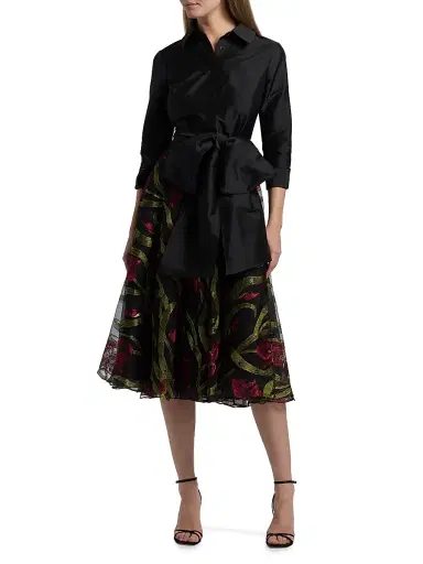 Theia Women's Azura Embroidered A-Line Shirtdress - Black | Thumbnail 3 Theia Women's Azura Embroidered A-Line Shirtdress - Black | Thumbnail 3