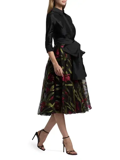 Theia Women's Azura Embroidered A-Line Shirtdress - Black | Thumbnail 4 Theia Women's Azura Embroidered A-Line Shirtdress - Black | Thumbnail 4