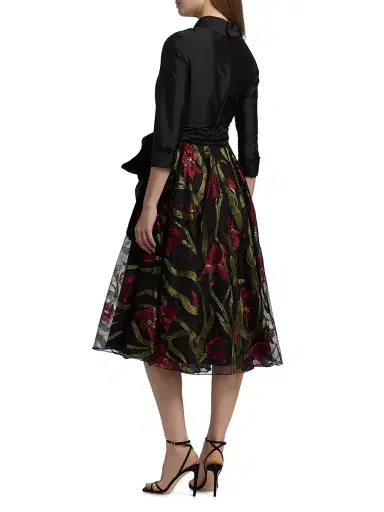 Theia Women's Azura Embroidered A-Line Shirtdress - Black | Thumbnail 5 Theia Women's Azura Embroidered A-Line Shirtdress - Black | Thumbnail 5