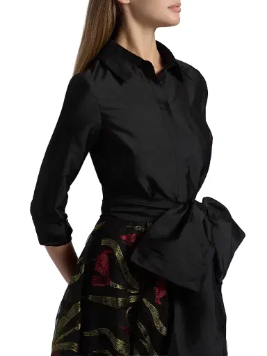 Theia Women's Azura Embroidered A-Line Shirtdress - Black | Thumbnail 6 Theia Women's Azura Embroidered A-Line Shirtdress - Black | Thumbnail 6