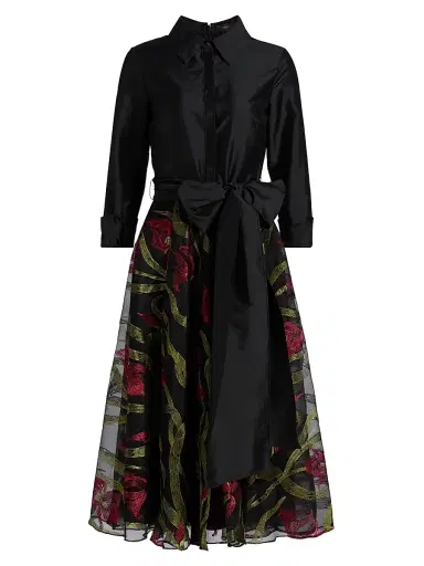 Theia Women's Azura Embroidered A-Line Shirtdress - Black | Thumbnail 1 Theia Women's Azura Embroidered A-Line Shirtdress - Black | Thumbnail 1