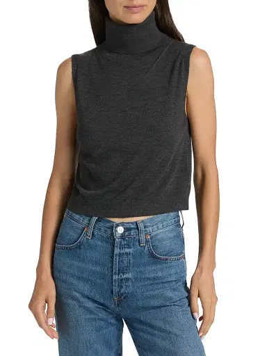 Leset Women's James Merino Wool Sleeveless Turtleneck Sweater - Charcoal Grey | Thumbnail 3 Leset Women's James Merino Wool Sleeveless Turtleneck Sweater - Charcoal Grey | Thumbnail 3