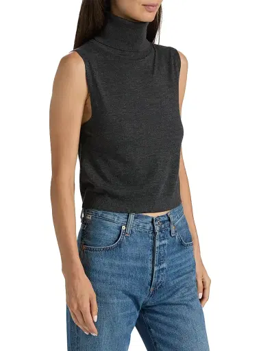 Leset Women's James Merino Wool Sleeveless Turtleneck Sweater - Charcoal Grey | Thumbnail 4 Leset Women's James Merino Wool Sleeveless Turtleneck Sweater - Charcoal Grey | Thumbnail 4