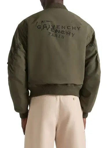 Givenchy Men's Couture Seam Bomber Jacket in Cotton with Stamp Print - Khaki | Thumbnail 2 Givenchy Men's Couture Seam Bomber Jacket in Cotton with Stamp Print - Khaki | Thumbnail 2
