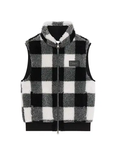 Givenchy Men's Checked Sleeveless Fleece Jacket - Black White | Thumbnail 1 Givenchy Men's Checked Sleeveless Fleece Jacket - Black White | Thumbnail 1