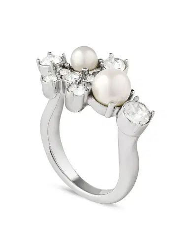 Givenchy Women's Crystal Pearl Ring in Metal, Crystals and Pearls - White Silvery | Thumbnail 1 Givenchy Women's Crystal Pearl Ring in Metal, Crystals and Pearls - White Silvery | Thumbnail 1