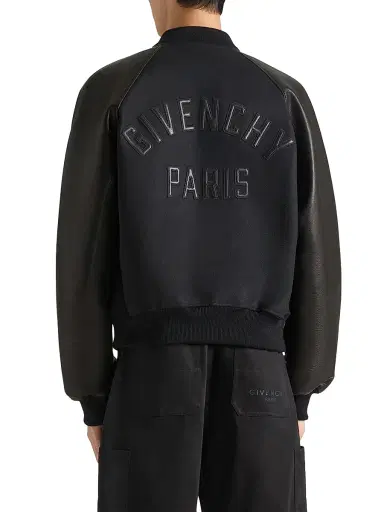 Givenchy Men's Mix Material Blouson with Paris Embroidery - Black | Thumbnail 2 Givenchy Men's Mix Material Blouson with Paris Embroidery - Black | Thumbnail 2