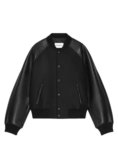 Givenchy Men's Mix Material Blouson with Paris Embroidery - Black | Thumbnail 1 Givenchy Men's Mix Material Blouson with Paris Embroidery - Black | Thumbnail 1