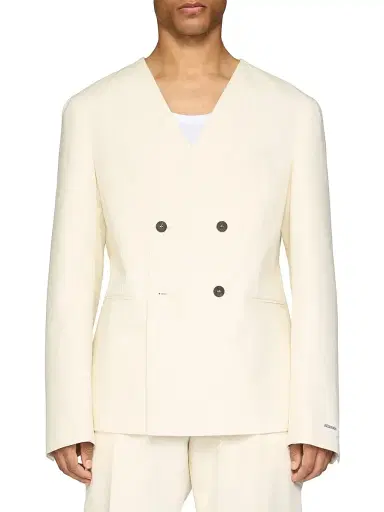 Jacquemus Men's Marino Cotton Double-Breasted Blazer - Off White | Thumbnail 1 Jacquemus Men's Marino Cotton Double-Breasted Blazer - Off White | Thumbnail 1