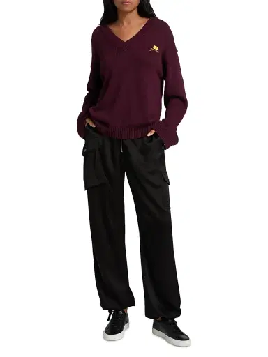 Ganni Women's Core Future Wool-Blend V-Neck Sweater - Burgundy | Thumbnail 2 Ganni Women's Core Future Wool-Blend V-Neck Sweater - Burgundy | Thumbnail 2
