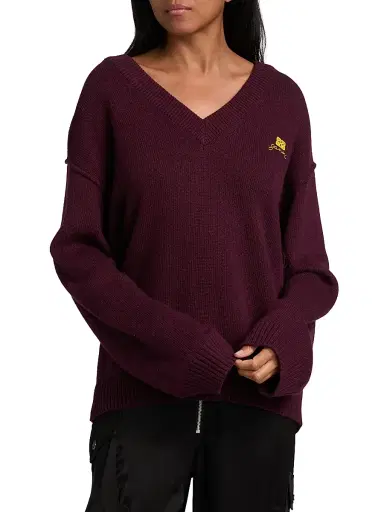Ganni Women's Core Future Wool-Blend V-Neck Sweater - Burgundy | Thumbnail 3 Ganni Women's Core Future Wool-Blend V-Neck Sweater - Burgundy | Thumbnail 3