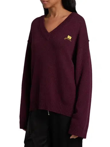 Ganni Women's Core Future Wool-Blend V-Neck Sweater - Burgundy | Thumbnail 4 Ganni Women's Core Future Wool-Blend V-Neck Sweater - Burgundy | Thumbnail 4