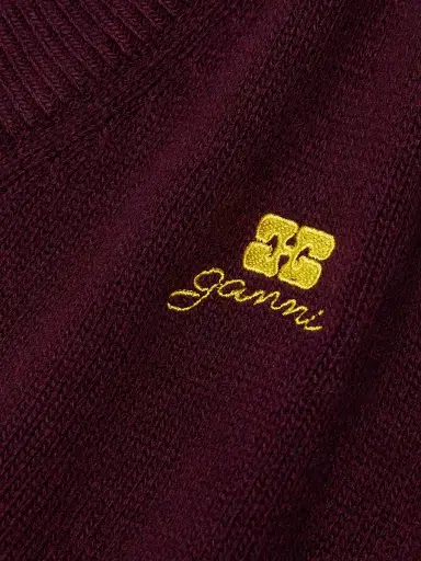 Ganni Women's Core Future Wool-Blend V-Neck Sweater - Burgundy | Thumbnail 7 Ganni Women's Core Future Wool-Blend V-Neck Sweater - Burgundy | Thumbnail 7