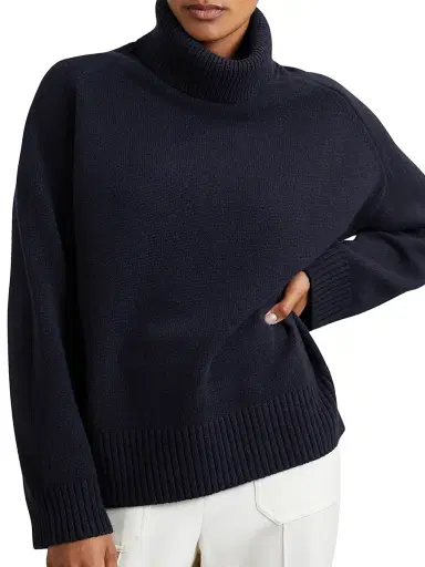 Reiss Women's Brooklyn Wool-Cashmere Rolled-Neck Sweater - Navy | Thumbnail 3 Reiss Women's Brooklyn Wool-Cashmere Rolled-Neck Sweater - Navy | Thumbnail 3