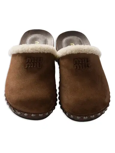 Miu Miu Women's Suede Clogs - Brown | Thumbnail 2 Miu Miu Women's Suede Clogs - Brown | Thumbnail 2