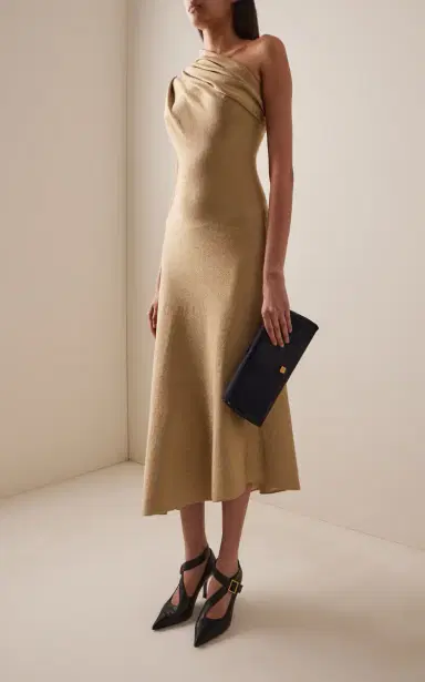 Khaite Coast One-Shoulder Metallic-Knit Midi Dress | Thumbnail 2 Khaite Coast One-Shoulder Metallic-Knit Midi Dress | Thumbnail 2