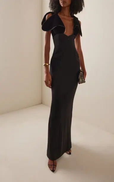 Harithand Capucine Velour-Trimmed Crepe Gown | Thumbnail 4 Harithand Capucine Velour-Trimmed Crepe Gown | Thumbnail 4