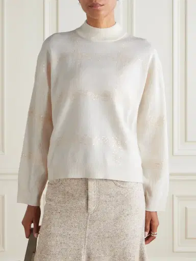 Brunello Cucinelli Sequin-embellished Wool, Cashmere And Silk-blend Sweater | Thumbnail 3 Brunello Cucinelli Sequin-embellished Wool, Cashmere And Silk-blend Sweater | Thumbnail 3
