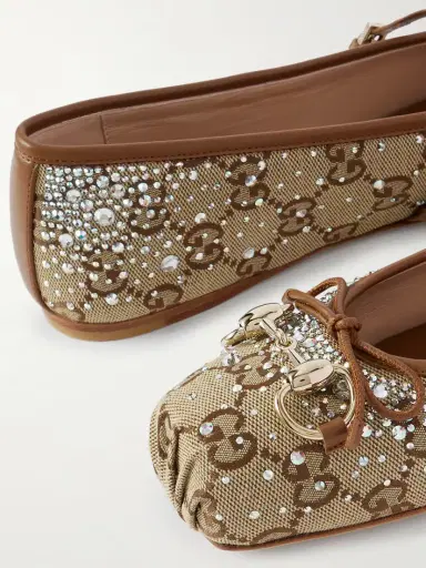 Gucci Horsebit Ballerina Leather-trimmed Crystal-embellished Canvas-jacquard Flats | Thumbnail 4 Gucci Horsebit Ballerina Leather-trimmed Crystal-embellished Canvas-jacquard Flats | Thumbnail 4