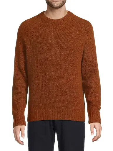 Vince Men's Donegal Raglan-Sleeve Cashmere Crewneck Sweater - Dark Burnt Orange | Thumbnail 3 Vince Men's Donegal Raglan-Sleeve Cashmere Crewneck Sweater - Dark Burnt Orange | Thumbnail 3
