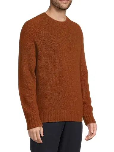 Vince Men's Donegal Raglan-Sleeve Cashmere Crewneck Sweater - Dark Burnt Orange | Thumbnail 4 Vince Men's Donegal Raglan-Sleeve Cashmere Crewneck Sweater - Dark Burnt Orange | Thumbnail 4