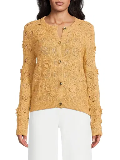 Lilly Pulitzer Women's Lenalie Floral-Crochet Cardigan - Rattan Metallic Crochet - Size Large | Thumbnail 3 Lilly Pulitzer Women's Lenalie Floral-Crochet Cardigan - Rattan Metallic Crochet - Size Large | Thumbnail 3